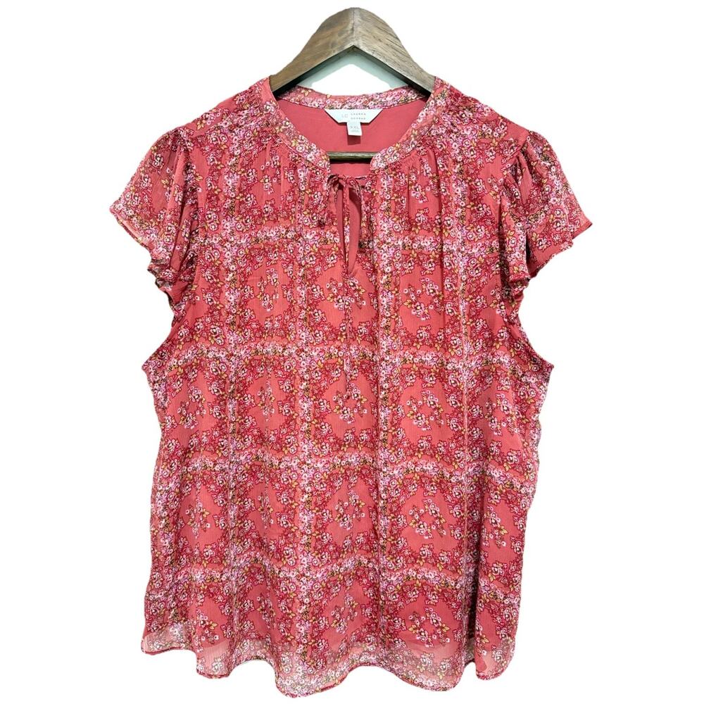 LC Lauren Conrad Floral Flutter Sleeve Blouse XXL Pink Boho Peasant Top